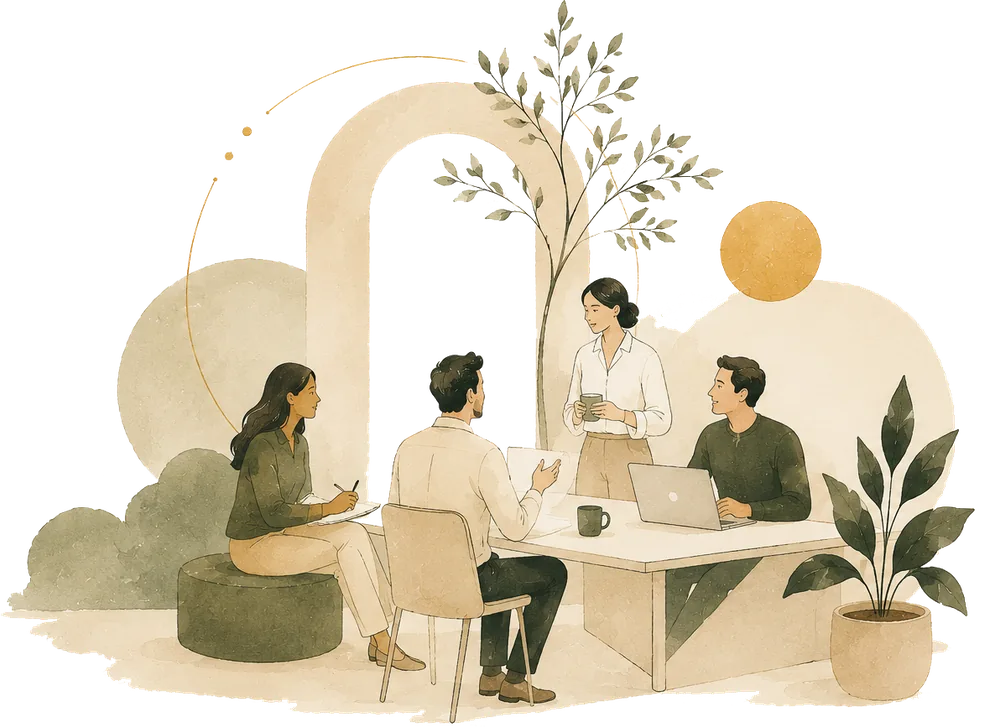 An illustration of leaders collaborating in the AINW community