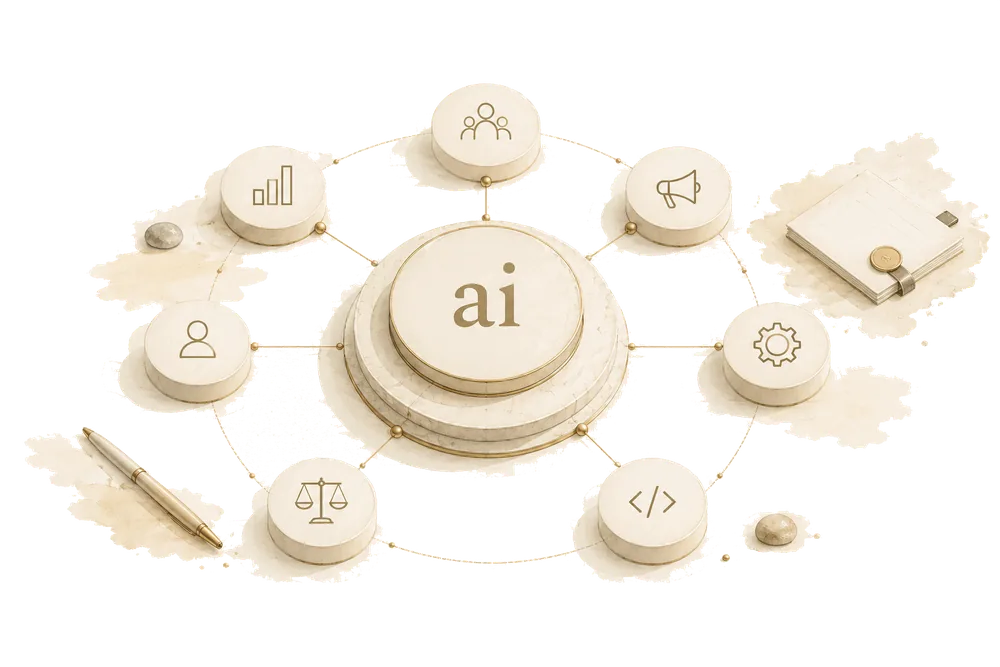 An illustration of a single AI standard branching out to every business domain